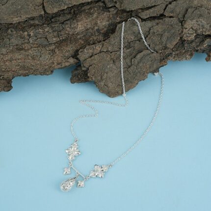 Floral Filigree Drop 925 Silver Necklace