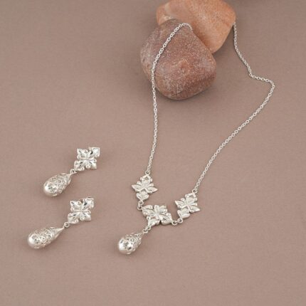 Floral Filigree Harmony 92.5 Sterling Silver Necklace Earrings Set