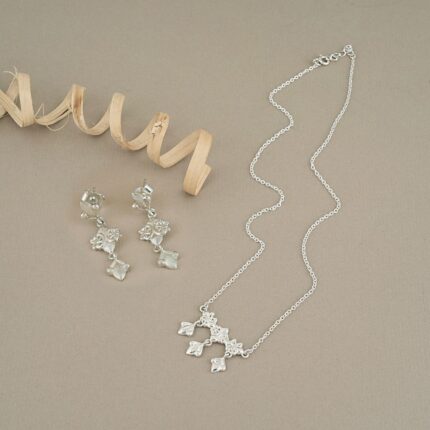 Dainty Petal Bloom 92.5 Sterling silver necklace earrings set