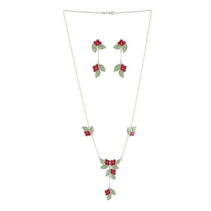 Enchanted Blossoms 925 Silver Necklace Earrings Set