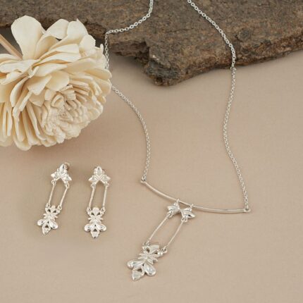 Floral Dream 925 Silver Necklace Earrings Set