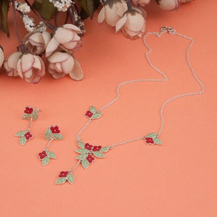 Enchanted Blossoms 925 Silver Necklace Earrings Set