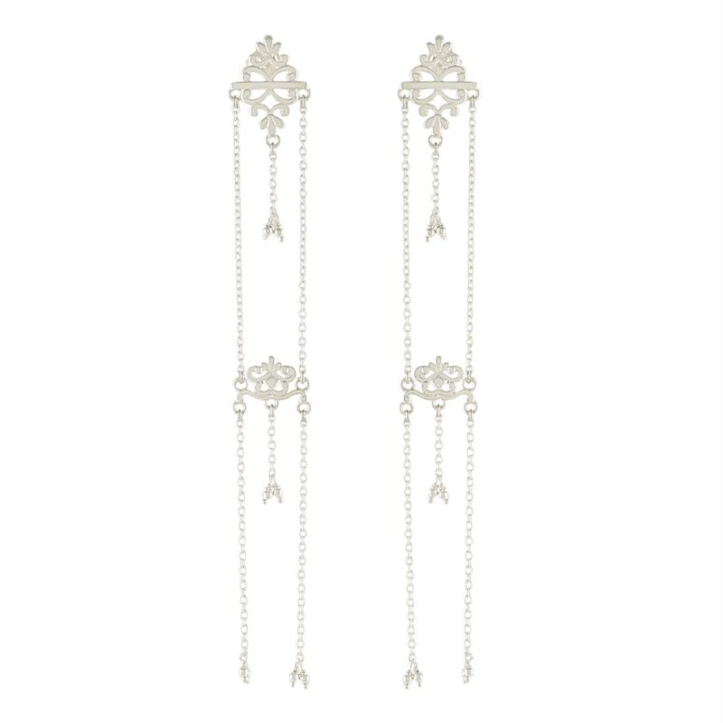 Filigree Dangle 925 Silver Shoulder Grazer Earrings