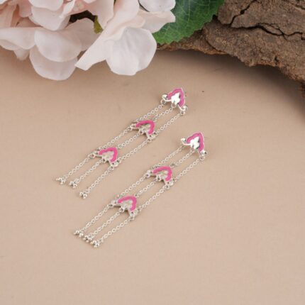 Pink Mughal Style 92.5 Sterling Silver Shoulder Grazer Earrings